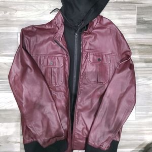 Leather Jacket with Hood